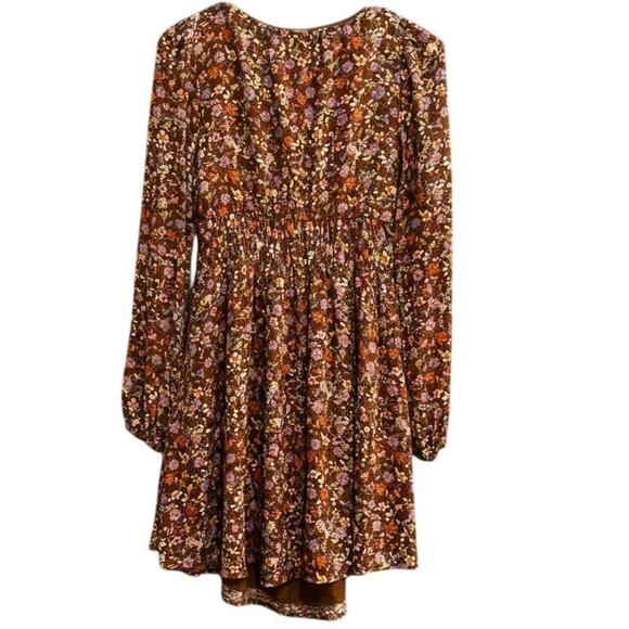 NWT Oak & Trellis Brown Floral Mini Dress Women’s Small Long Sleeve Fall Holiday - Picture 3 of 8